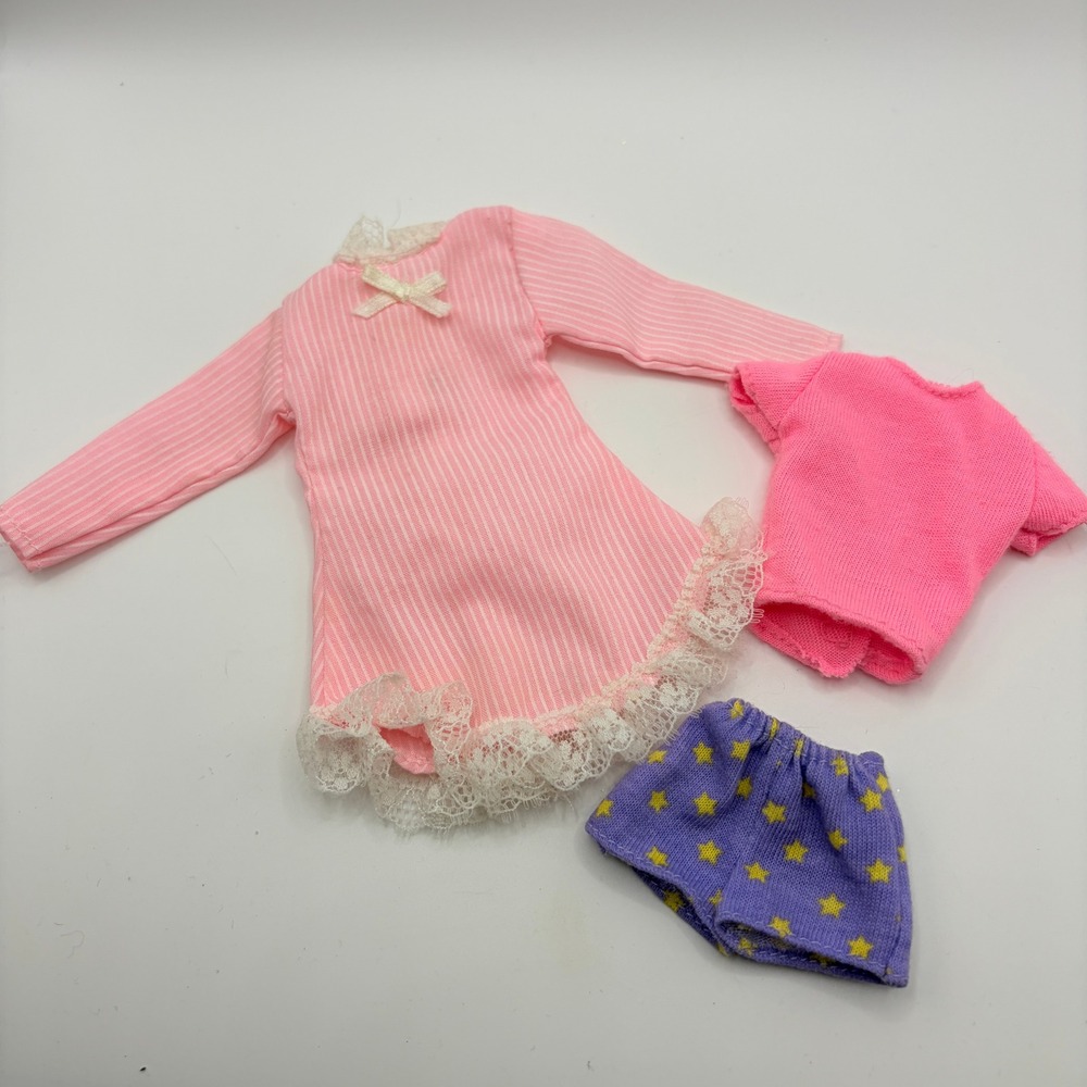 Barbie Vintage 90s PJ Nightgown Set‎ 8750 Star Shorts Pink Purple Doll Clothes